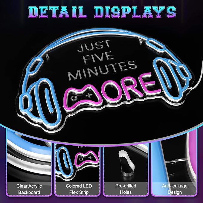 Gaming Neon Sign LED Headset Gamer Neon Light Headphone Lightup Game Signs - Image 5