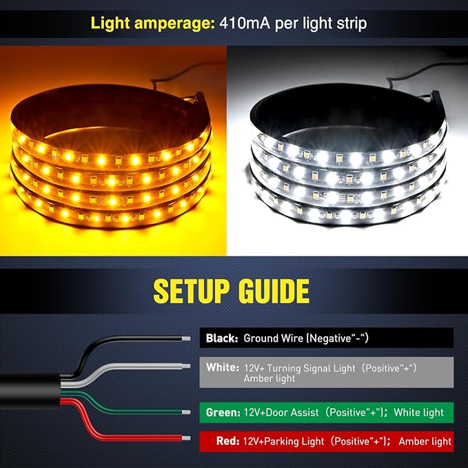 Nilight Truck Running Board Lights 2PCS 60 Inch LED Side Maker White Courtesy Light & Sequential Amber Turn Signal Lighting Strips Kit for Trucks Pickup SUV - Image 3