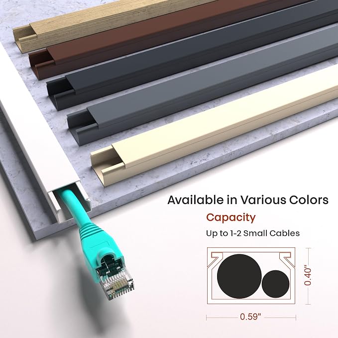 EVZA 157in Cord Hider for 1-2 Wire, Self Adhesive One-Cord Channel Cable Concealer, Paintable Cable Covers for TV Cords on Wall, Cable Raceway Kit for Extension Cord, Ethernet Cables, Speaker Wires - Image 2