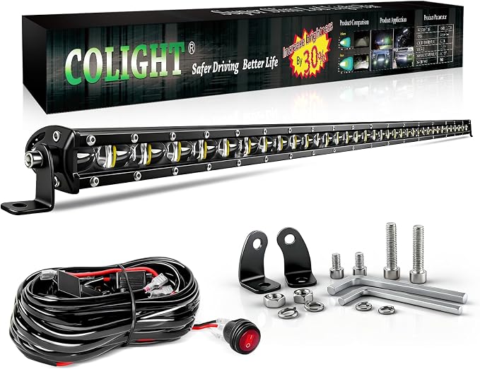 CO LIGHT Led Light Bar Single 38 inch Slim Single Row Lightbar Driving Combo Beam Off Road Work Lights with Mounting Brackets & 6D Reflectors for Truck, Car, Cabin, Boat, ATV, UTV by COLIGHT