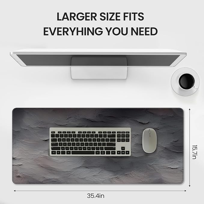 XXL Gray Mouse Pad with a Cement Wall Texture Design, 35.4 x 15.7 inches, Non-Slip Rubber Base, and Waterproof Microfiber Cloth Surface, Suitable for Home Office and Work environments. - Image 6