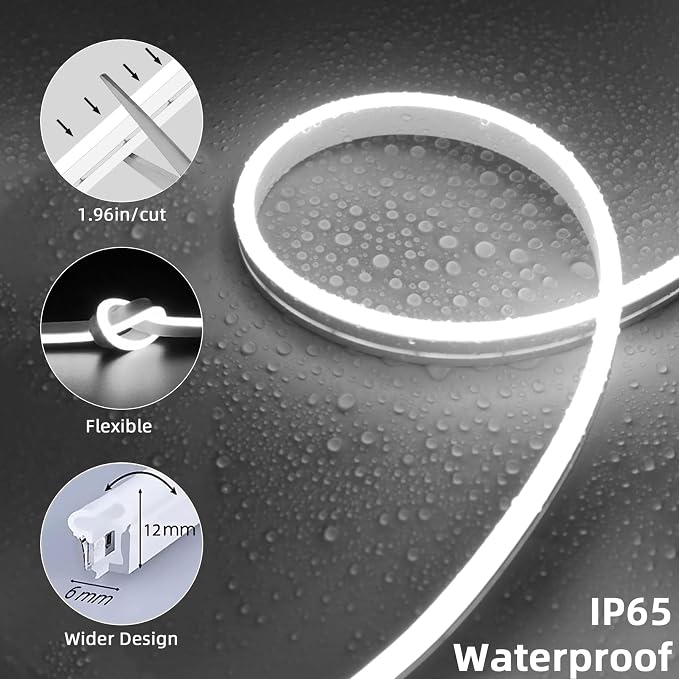 Lamomo LED Strip Lights 49.2FT White, Waterproof Silicone Flexible Neon Rope Light, 6000K Dimmable 1800 LEDs for Indoor, Bedroom, Living Room - Image 6