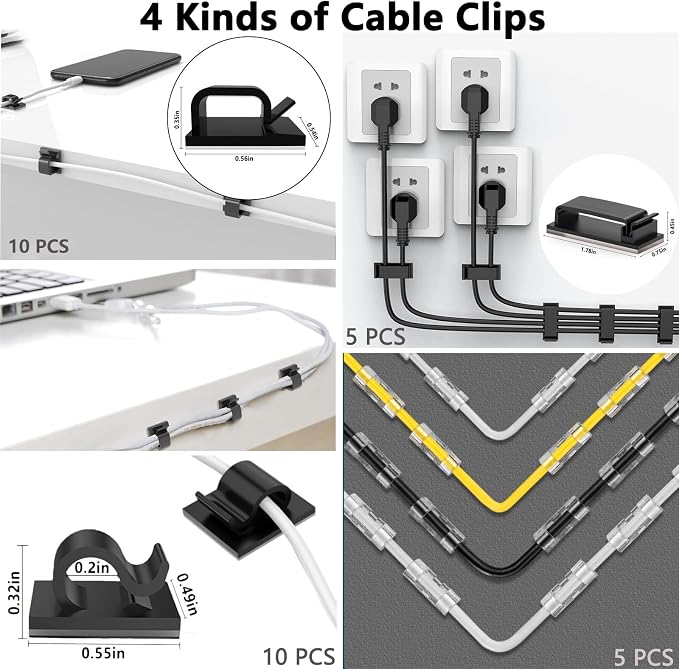 ELII 302PCS Cable Management Kit 4 Cable Sleeve,45Cable Clips - Image 4
