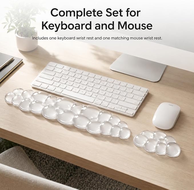 eulps Ergonomic Gel Keyboard Wrist Rest Set, Soft Gel Palm Rest for Keyboard and Mouse, Clear Wrist Support Pad for Typing and Gaming Pain Relief, Non-Slip Base for Computer Laptop (Cloud) - Image 7
