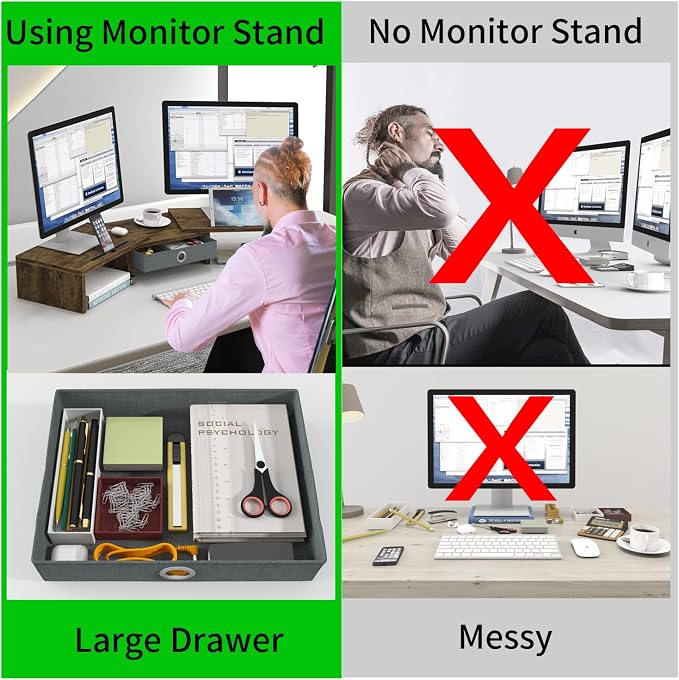 WESTREE Dual Monitor Stand Riser with Drawer, Monitor Stand Riser for 2 Monitors, Adjustable Length and Angle, 2 Solts for Phone & Tablet, Desktop Organizer Stand for Computer/Laptop/PC/Printer - Image 5