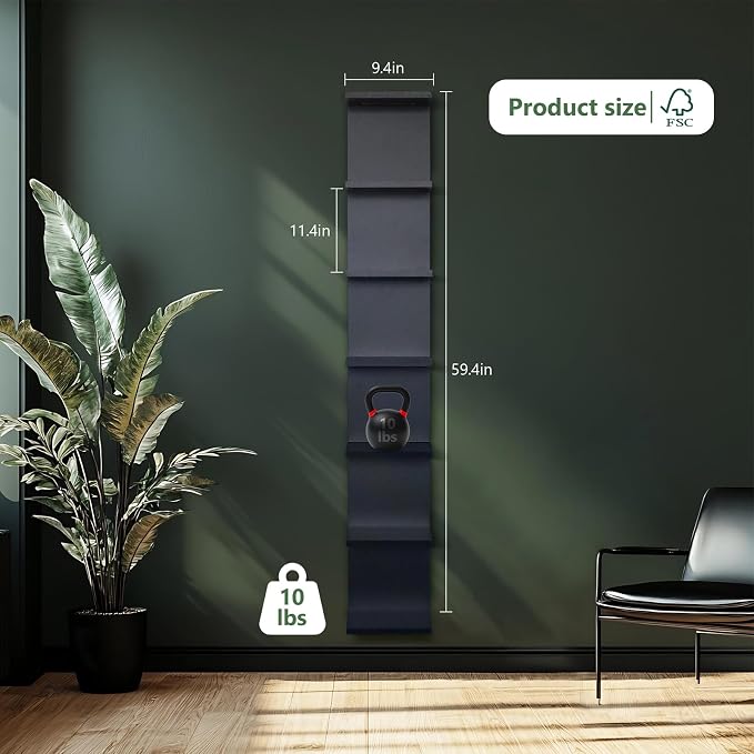 VIWODS 7-Tier Wall Shelf with Light, Black - Image 2