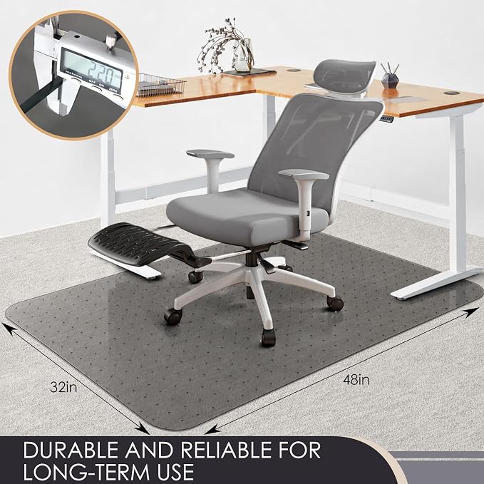 Kuyal Office Chair Mat for Carpet, Set of 2, Heavy Duty Computer Chair Mat | 32''x48'', Under Desk Protector Carpeted Gray Floors Mat, Easy Chair Movement, Ship Flat, Gray - Image 2