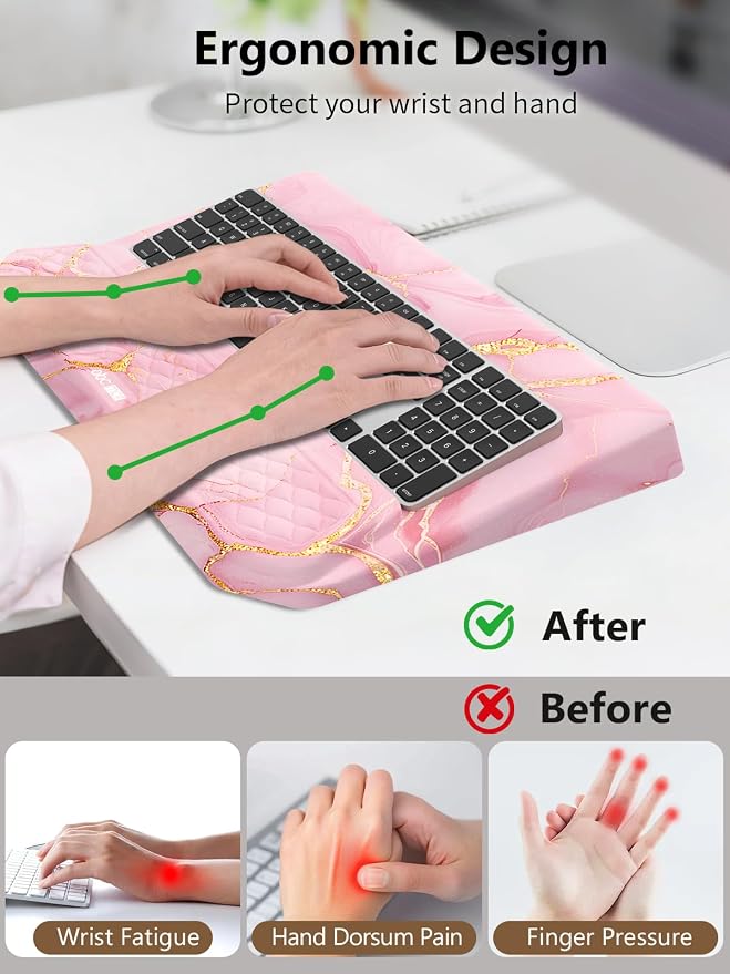 2-in-1 Ergonomic Keyboard Stand with Wrist Rest, Pink Marble - Image 2