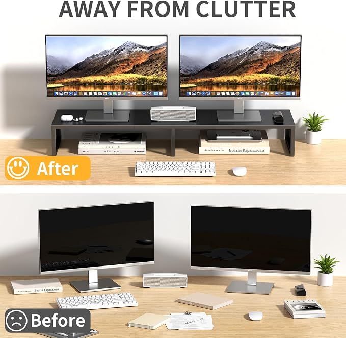 Dual Computer Monitor Stand Riser, Desk Organizers and Accessories, Printer & TV Stand, Desk Shelf, Office Desk Accessories & Desktop Workspace Organizer for Office Supplies, Black - Image 4
