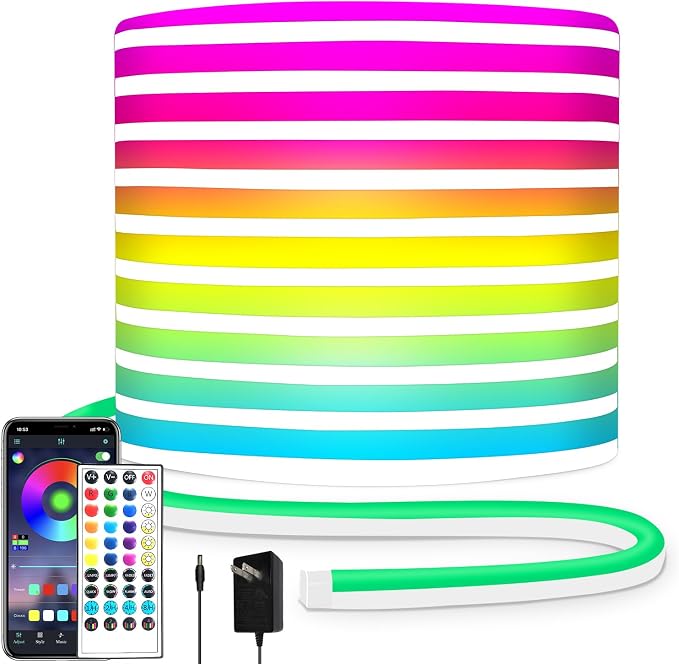 segrass 32.8FT Neon Rope Light,Flexible Led Rope Light Control with App/Remote,Multiple Modes Rope Lights,IP65 Outdoor RGB Led Neon Lights Waterproof,Music Sync Gaming Led Neon Light Strip for Bedroom by segrass