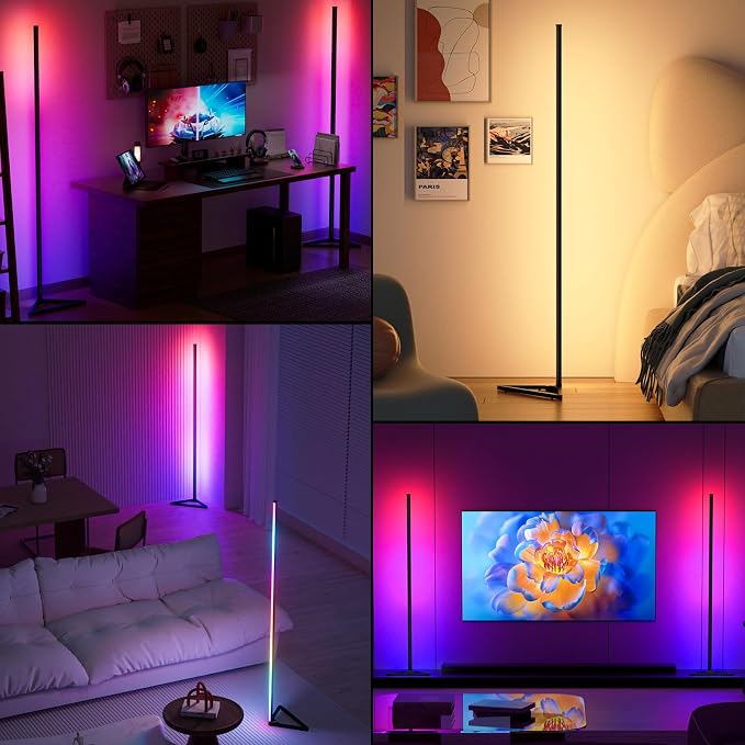 MIHEAL 2PCS Black Corner Floor Lamp, Synced Lights LED Control Floor Lamp RGB Light 56" Smart LED Corner Lamp App and Remote for Living Room Gaming Bedroom and Etc - Image 4