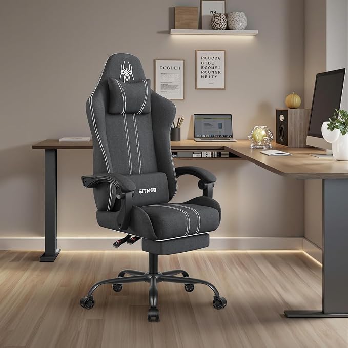 SITMOD Big Tall Fabric Gaming Chair with Footrest, Reclining Computer Chair | Breathable Fabric, Pocket Spring Cushion, High Back Support & Lumbar Pillow Deliver Lasting Comfort For Gaming, Work & Relax - Image 2
