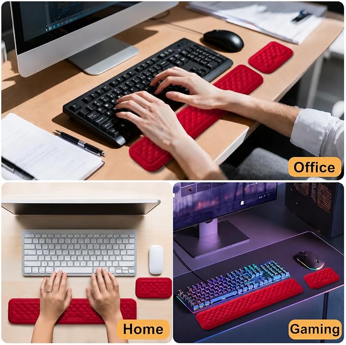 Keyboard Wrist Rest Mouse Wrist Support, Memory Foam Wrist Rest Pad for Computer Laptop, Ergonomic Wrist Cushion Support for Typing Pain Relief, Gaming Home Office, Red - Image 7