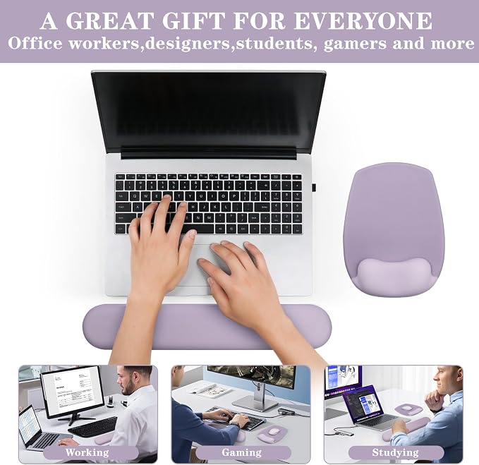 Wrist Rest for Keyboard and Mouse, Ergonomic Gel Computer Keyboard Wrist Rest with Memory Foam, Keyboard Wrist Support Pad for Long Hours of Work, Gaming, Studying-Relieve Wrist Pain (GD-Purple) - Image 7