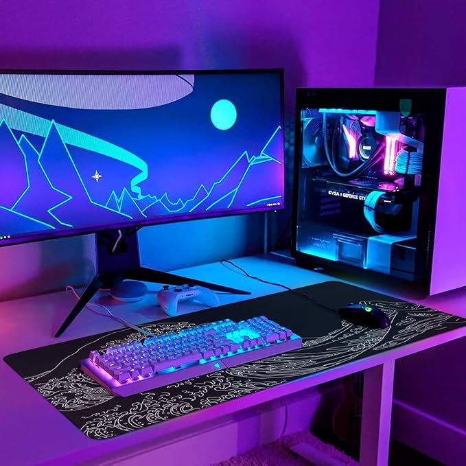 iCasso Mousepad,Gaming Mouse Pad,Black Wave of Kanagawa | Large Desk Mat,Big Rubber Base Mouse Mat with Stitched Edges,Computer Keyboard Desk Pad for Work Office Home - Image 6