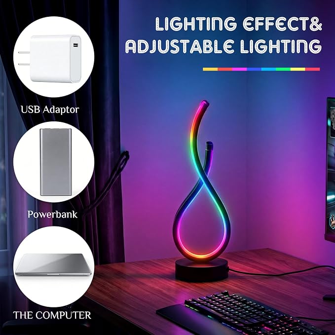 VIHOSE Spiral Unique Desk Lamp RGB Modern Spiral LED Table Lamp Bedside Nightstand Remote Control Dimmable 8 Colors 36 Light Mode Cool Stepless Desk Lamps USB Gaming Living Room Bedroom Gift, Black - Image 5