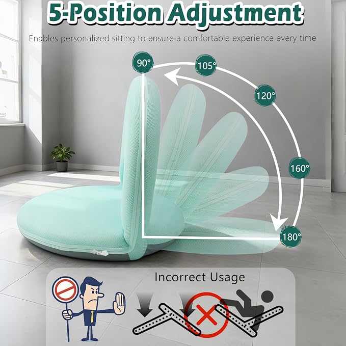 Floor Chair Floor Cushion Folding Padded Gaming Chair Adjustable 5-Position Floor Seat with Back Support for Kids Adult Great for Gaming Reading Meditating - Image 5