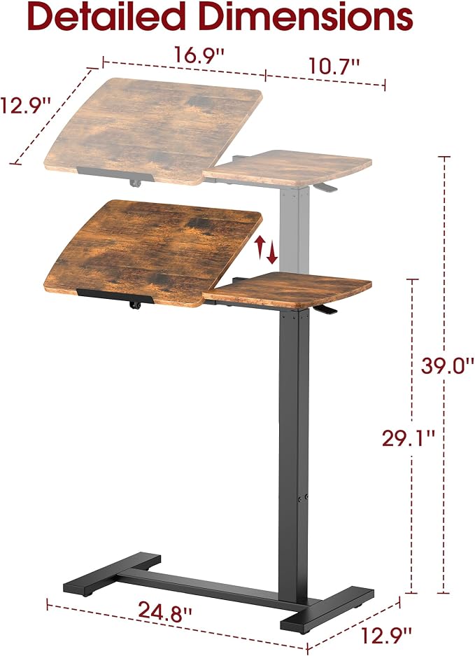 Sakugi Overbed Bedside Table with Wheels, Right-Side Tilt Top, Laptop Desk - Image 2
