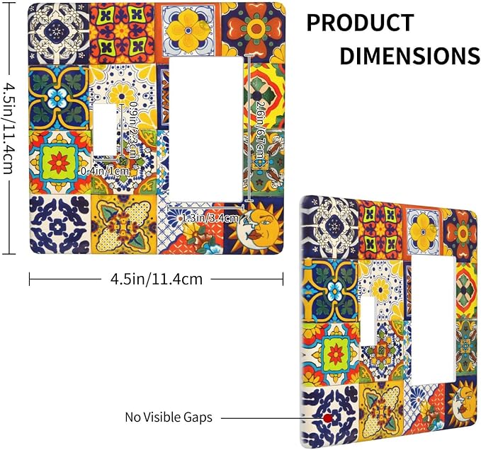 Decorative Outlet Covers Vintage Traditional Colorful Mexican Talavera Tiles Style 2-Gang Combo Light Switch Cover Plate Single Toggle/Rocker Wall Plate Plug Switch Plate Covers Bedroom Decor - Image 4