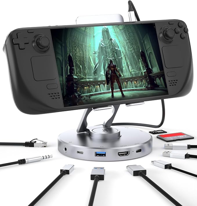 Docking Station for Steam Deck ROG Ally - 10 in 1 Stream Deck Dock with HDMI 2.0 4K@60Hz, 1000Mbps Gigabit Ethernet, SD/TF, 3.5mm Audio and USB-C PD 100W Speed Charging for Steam Deck, ROG Ally by YCBUENO