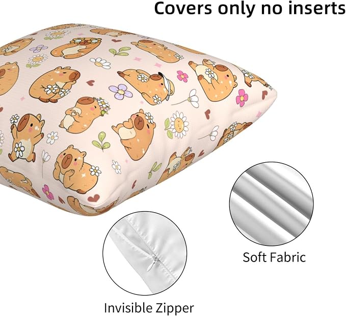 Capybara Throw Pillow Covers Set of 2, Soft 18x18 Inch Pillow Cases, Capybara Gifts for Girls, Home Decor for Living Room Bedroom Kids Room (capybara1) - Image 5
