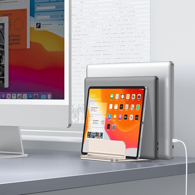 OMOTON 3-Slot Multiple Vertical Laptop Stand, Fits MacBook, Starlight - Image 8