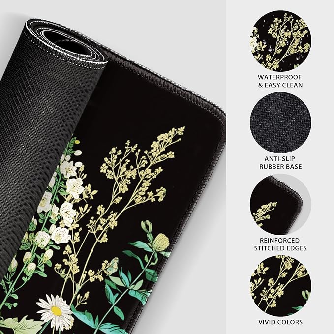 Wildflower Black Large Gaming Mouse Pad Desk Mat 31.5"x15.7" | Extended Mousepad, Non-Slip Rubber Base , Stitched Edges, for Computer/Laptop/Office/Home - Image 6