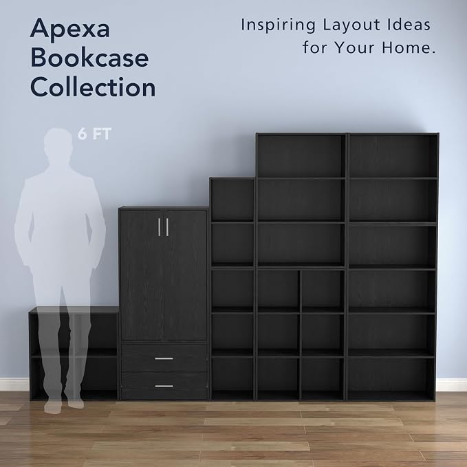 Homes: Inside + Out Apexa 3-Tier Cube Storage Organizer Shelves, Stackable Wood Bookcase Fits Cubby Bins for Organization, Dorm Teen Room Decor & Home Office, Black - Image 8