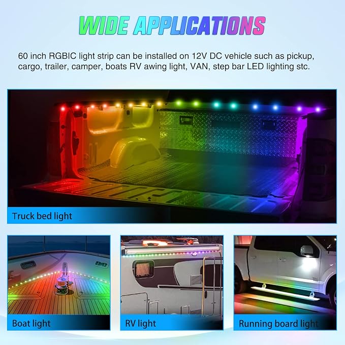 Nilight Truck Bed Light Strip RGB-IC LED Bar 2PCS 60 inch Cargo Lighting - Image 7