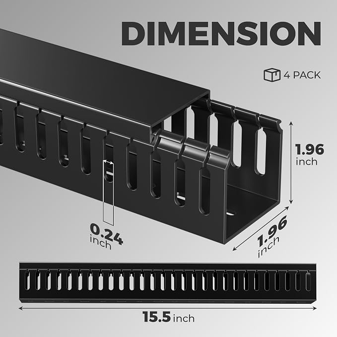Yecaye 62.8in(4x15.7in) No-Drill Large Cable Management, Under Desk Cord Organizer with Adhesive, Open Slot Cable Raceway for Home/Office/Network, Black - Image 4