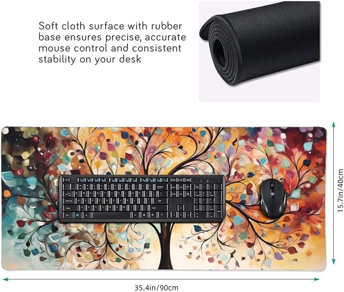 35.4 x 15.7 in, XXL Large Mouse Pad for Desk, Extended Keyboard Mouse Mat for Computer Office, Big Laptop Mouse pad, Gaming Pc-Colorful Leaf Tree - Image 2