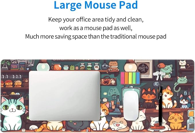 Gaming Mouse Pad Desk Pad,Extended Big Mouse Pad,31.5x11.8 Inch Long Computer Keyboard Mouse Mat Mousepad with 3mm Non-Slip Base and Stitched Edge for Gaming and Office… (cat) - Image 6