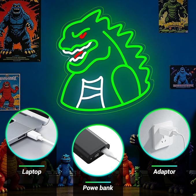 Monster Neon Sign Lights for Wall Decor, Dinosaur LED Sign for Room and Man Cave Decor, Dimmable Powered LED Signs for Boys Bedroom, Party, Birthday, Christmas Gift - Image 4