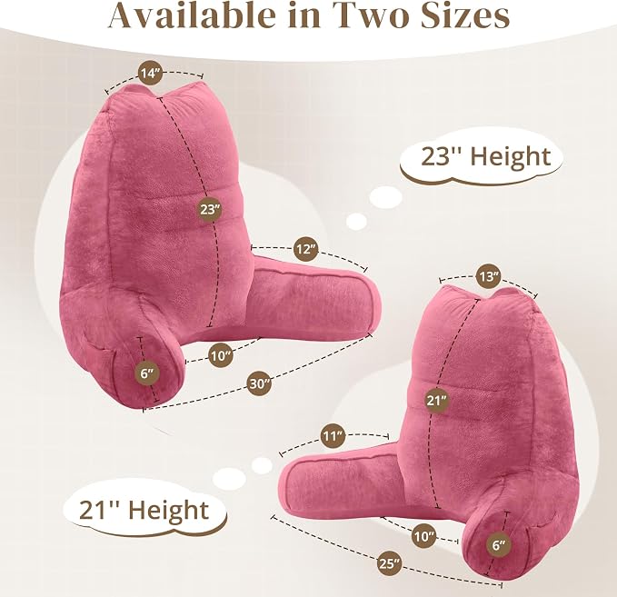Sasttie Reading Pillow for Bed, Back Pillow for Sitting Up, Rose Pink - Image 2