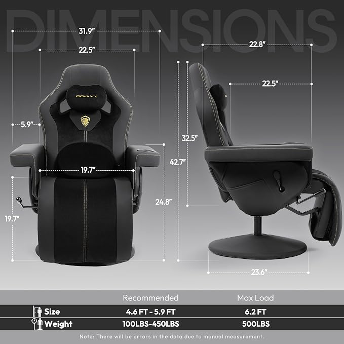 Dowinx Gaming Recliner Chair No Wheels with Footrest Shtasu Massage Lumbar | Racing Style Ergonomic High Back Recliner Heavy Duty, Wider Backrest Thick Cushion for Home Long Gaming Session BlackYellow - Image 3