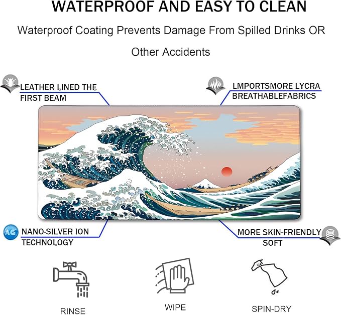 Japanese Large Mouse Pad DeskMat Office Desk Pad, Sunset Sea | Extended Large MouseMat for PC, Stitched Edges Gamer Mousepad 31.5 X 15.7 Inch Long Mice Pad - Image 4