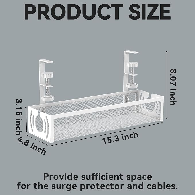 Cable Management, 15'' Under Desk Cable Management Tray No Drill - Image 5