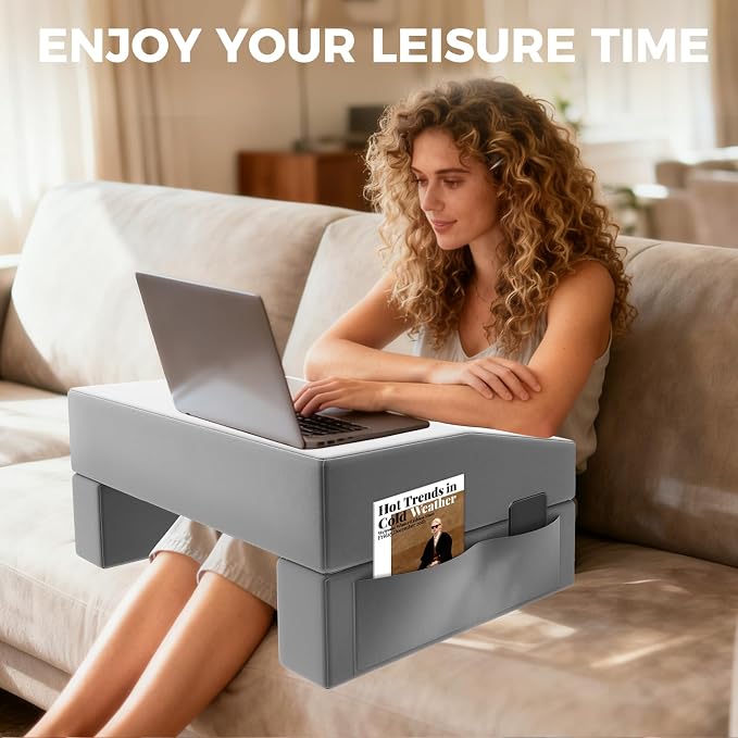 Reading Pillow for Gaming Lap Desk Pillow for Laptop with Pocket Foldable Memory Foam Bed Desk for Reading Working Crocheting Gaming Arm Rest on Bed/Sofa/Floor/Couch/Car (Grey no Cup Holder) - Image 8