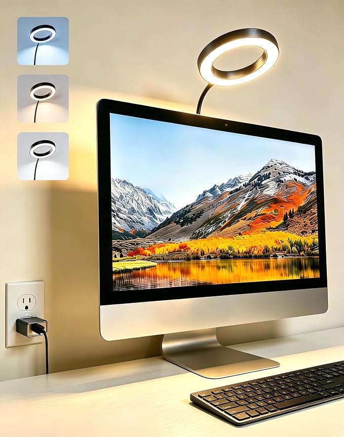 Ring Light for Computer Monitor,Suction Cup Small Desk Lamp for Office Home by Little+Joke