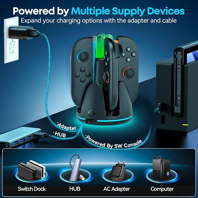 Switch Joycon Charger for SW 2 Model, Fast SW Charger Station with 9 RGB Lighting Modes & Dual-Direction Magnetic, Switch 2 Controller Charging Dock Accessories - Image 4
