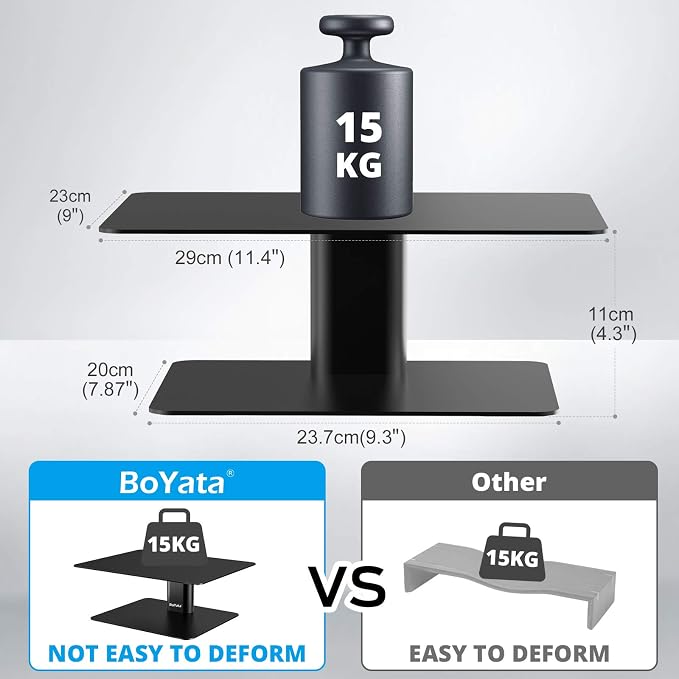 BoYata Monitor Stand, Adjustable Height Metal Desktop Riser, Black | Height-Adjustable Metal Riser with Open Storage Space Underneath for Monitors, Laptops, iMacs, PCs and TVs - Image 3