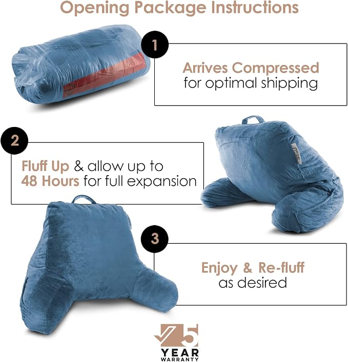 Nestl Reading Pillow with Portable Laptop Lap Desk - Shredded Memory Foam Back Support Pillow for Sitting Up in Bed and Couch Rest Pillows with Arms, Bed Tray Table with Foldable Legs, Blue Heaven - Image 4