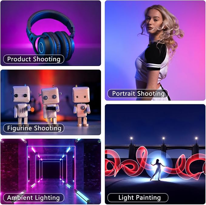 RGB LED Light Wand 360°RGB Handheld Video Light Stick for Studio Photography, Battery Powered Tube Lights, 12 Lighting Effects, 2500-6500K Dimmable Camera Light with LCD - Image 7