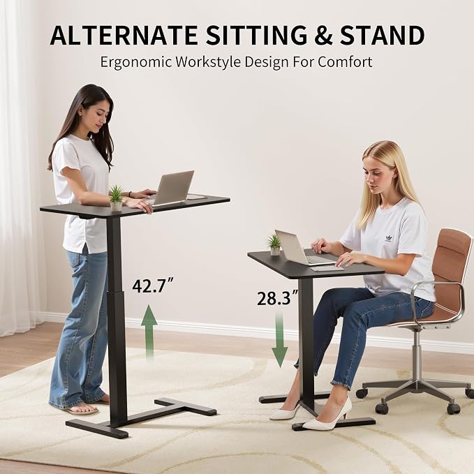 CROWNFURN Overbed Bedside Table with Hidden Casters,Adjustable Hospital & Home Use Bed Table, Rolling Laptop Table, Mobile Standing Desk,Black - Image 3