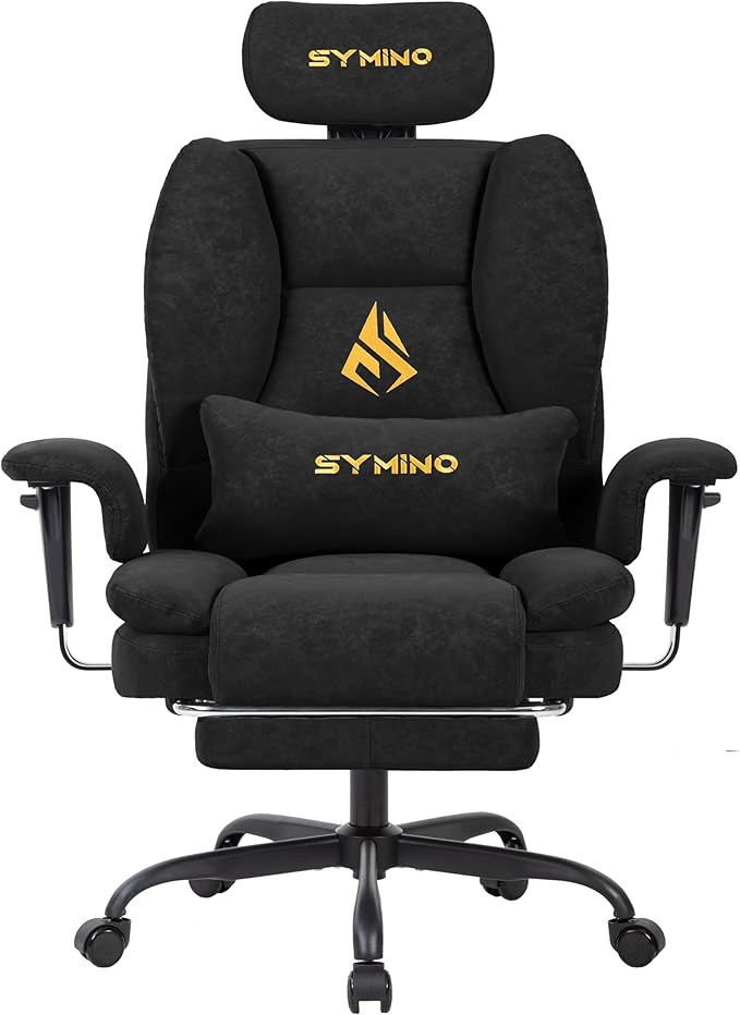 Symino Gaming Chair with Foot Rest, Unique Up/Down Armrests, PU Leather Ergonomic High Back Chair, 150° Recline Solid Color Computer Desk Chair, Black by Unknown