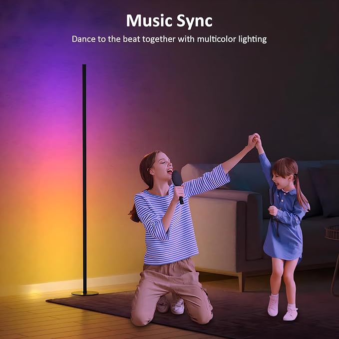 Corner Floor Lamp 2 Pack, 55" Minimalist Standing Lamp with Remote Control, Music Sync 16 Million Colors, Warm White Ambient Lighting, Color Changing LED Corner Lamp for Living Room Bedroom Gaming - Image 5