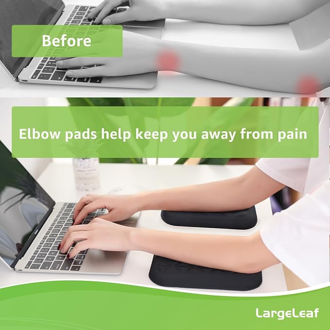 LargeLeaf Ergonomic Wrist & Elbow Rest Pad for Desk with Memory Foam & Non-Slip Base, Relieve Elbow Pain Armrest Wrist Support(7.8 * 5.1 inch, Black, 1) - Image 3