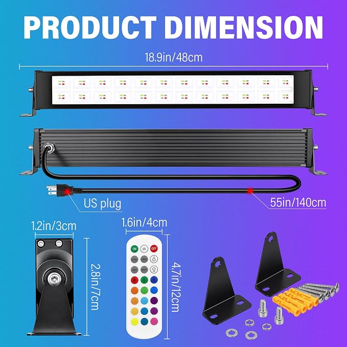 RIGIDON 1 Pack 28W LED Wall Washer Light, Dimmable Music Sync RGB Light Bar - Image 6