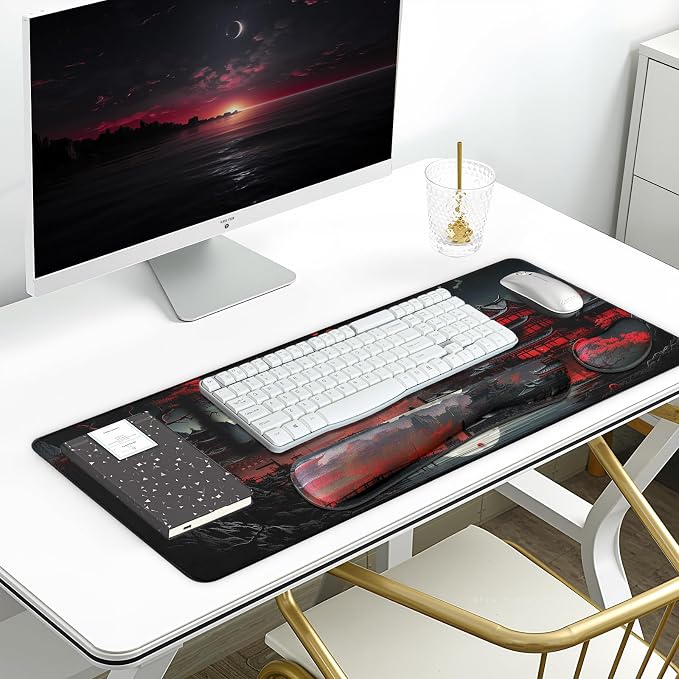 FreeNook 3-in-1 Large Gaming Mouse Pad, Anime Mouse Pad & Keyboard Wrist Rest Support, Japanese Desk Mat Set for Home Office Study Game, 31.5 X 11.8 Inch - Image 3