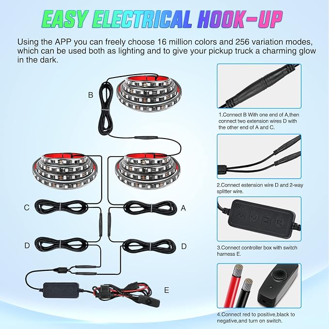 Nilight Truck Bed Light Strip RGB-IC LED Bar 3PCS 60 inch Cargo Lighting - Image 6